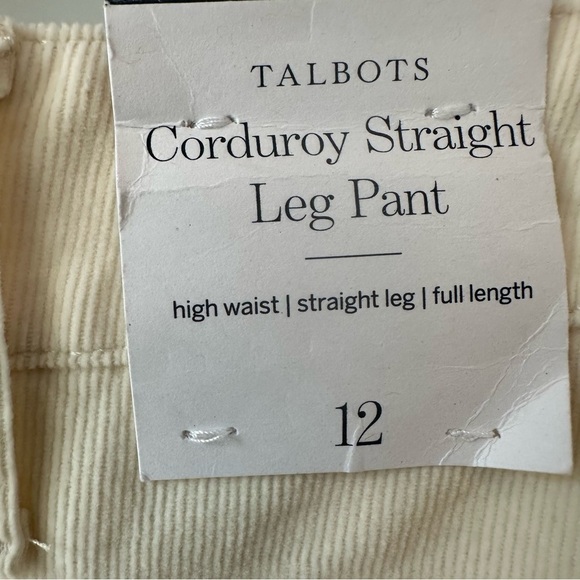 Talbots Corduroy Straight Leg Pant, High Waist, Cream, Size 12 - Picture 5 of 7